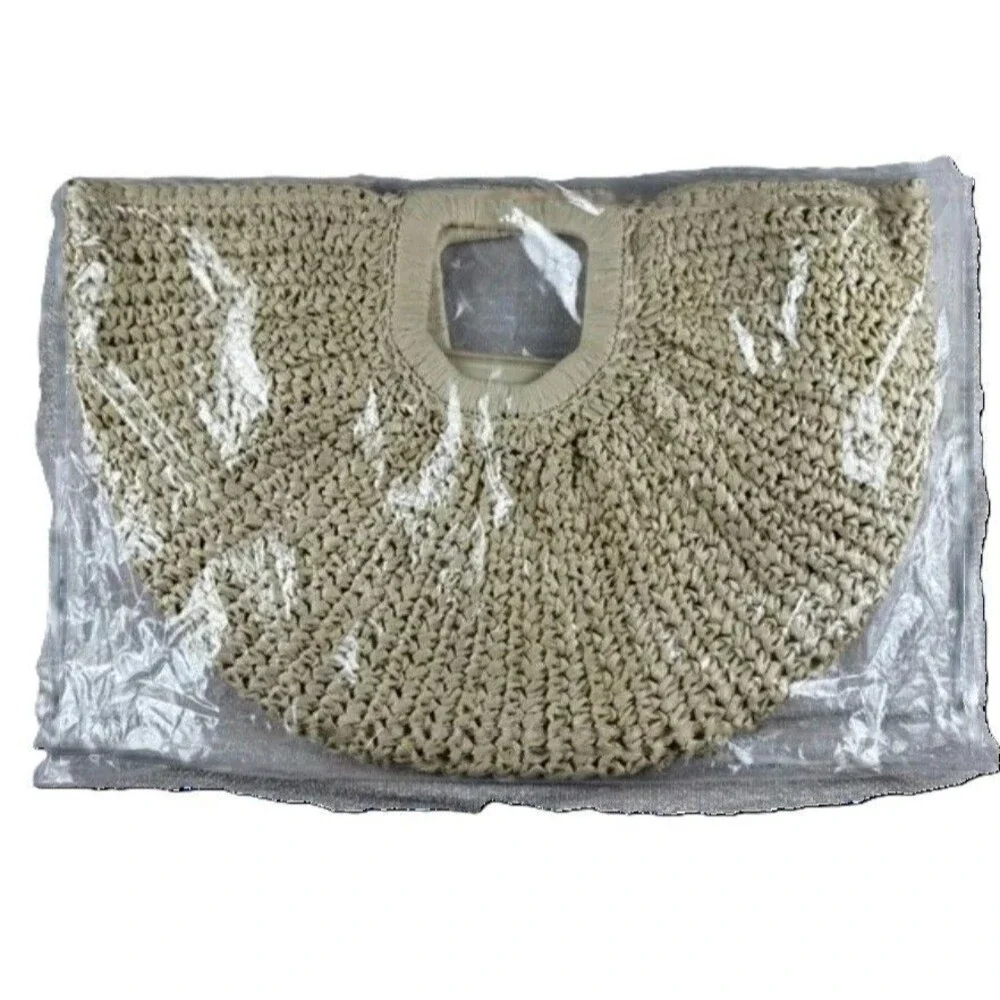 RAMLA Designer Raffia Woven Half Moon Handbag Straw Resort Beach Bag NEW